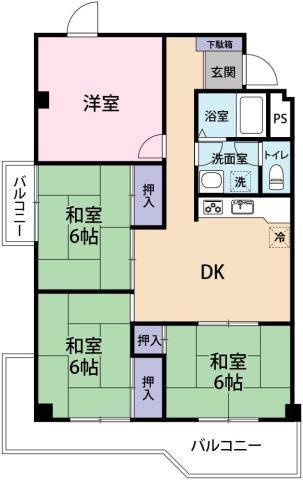 ベルグランド白亜(4DK/1階)の間取り写真