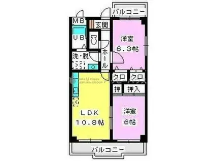 メゾンドソレイユ(2LDK/4階)の間取り写真