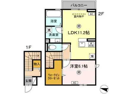 TORISIA田迎(1LDK/2階)の間取り写真