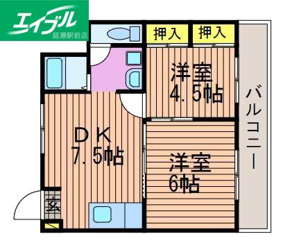 サンライズ吉備津A棟(2DK/1階)の間取り写真