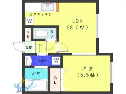 ステージノア北円山(1LDK/4階)の間取り写真