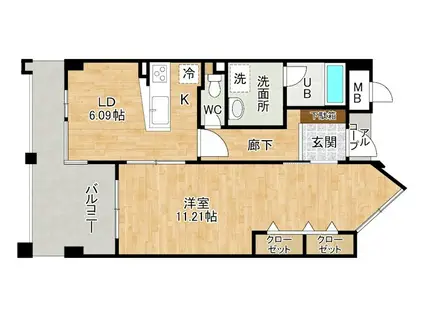 ピュアライフ砂津(1LDK/6階)の間取り写真