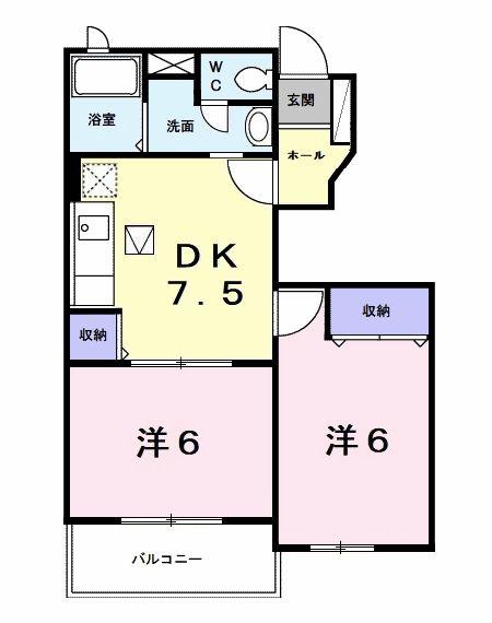プラムフィールドB(2DK/1階)の間取り写真