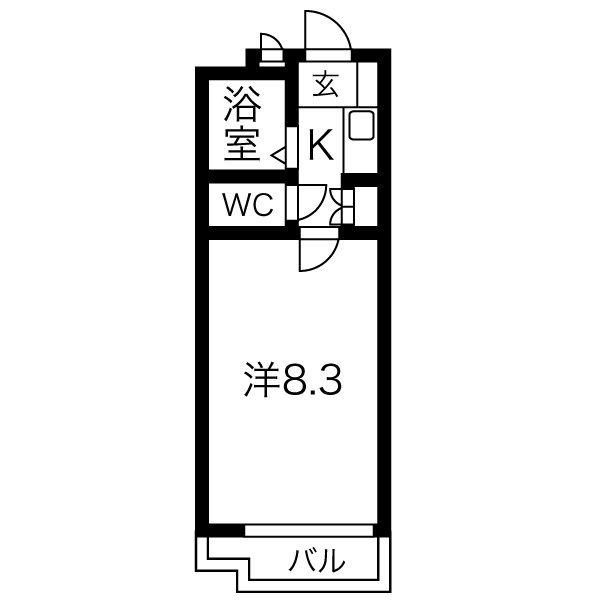 ユング桜山(1K/4階)の間取り写真