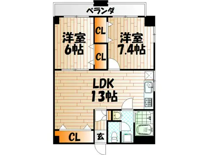 フェルト168(2LDK/4階)の間取り写真