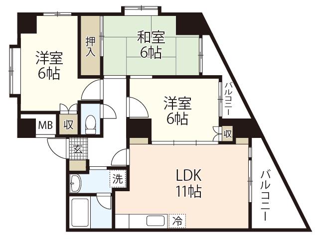 プライムコートK(3LDK/8階)の間取り写真