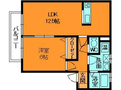 ソレイユ(1LDK/2階)の間取り写真