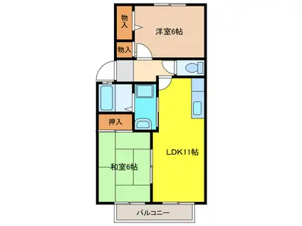シャトル・アキラII(2LDK/1階)の間取り写真