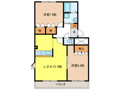 アンジェリーク(2LDK/3階)の間取り写真