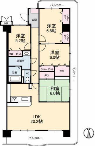 サントノーレ高松中央(4LDK/11階)の間取り写真