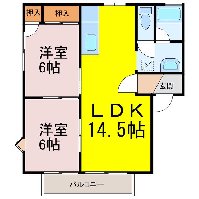 パークハイツヒノデB(2LDK/1階)の間取り写真