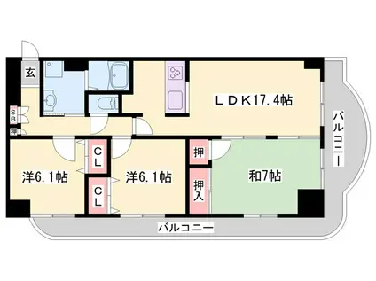手柄アートスカイハイツ(3LDK/12階)の間取り写真
