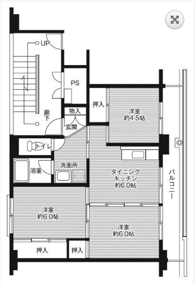 ビレッジハウス深谷1号棟(3DK/5階)の間取り写真