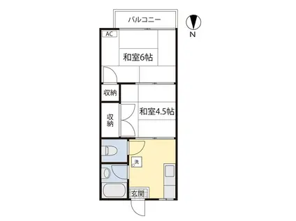 ハイムむさしの(2K/1階)の間取り写真