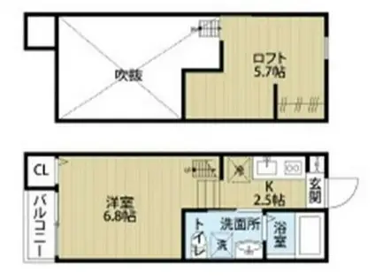 アクアプレイス日進(ワンルーム/1階)の間取り写真