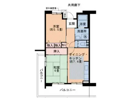 グリーンヒルズ御影4号棟(2DK/3階)の間取り写真