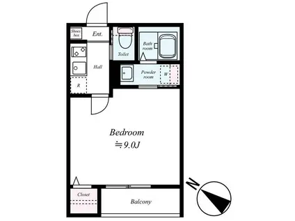 GRADUS武蔵藤沢(1K/1階)の間取り写真
