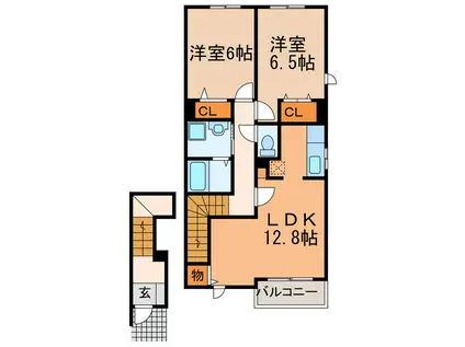 ウィンズII B(2LDK/2階)の間取り写真