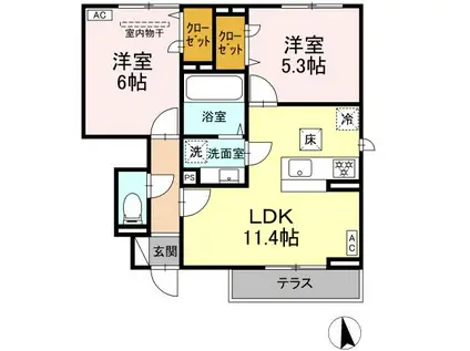 フォルテーヌ・イイクラII(2LDK/1階)の間取り写真