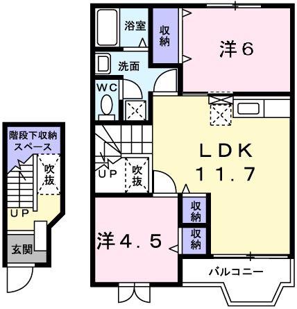 パルトネール F1(2LDK/2階)の間取り写真