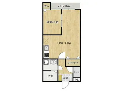 FUKUREA(1LDK/2階)の間取り写真