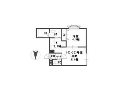 ルミエール セキデンハウス平岸(1LDK/2階)の間取り写真