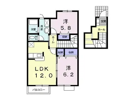 優優コート I(2LDK/2階)の間取り写真