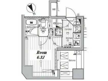 メイクスデザイン品川戸越(1K/7階)の間取り写真