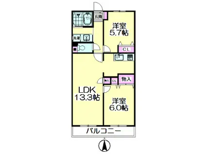 コーポレート竹の塚五丁目(2LDK/3階)の間取り写真