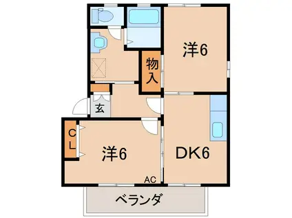 ボヌールIIE(2DK/2階)の間取り写真