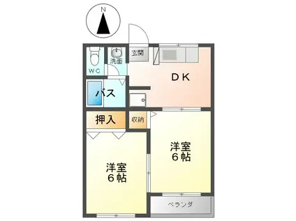 ハイツ保野(2DK/1階)の間取り写真