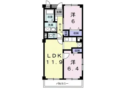 オークフォレスト明和I(2LDK/1階)の間取り写真