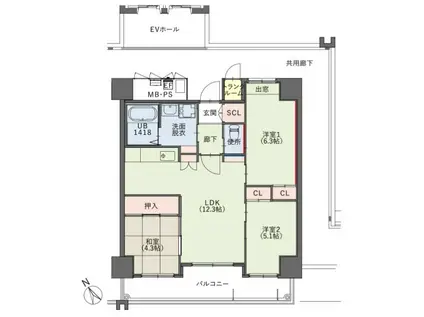 クラシオン小笹山手3番館(3LDK/3階)の間取り写真