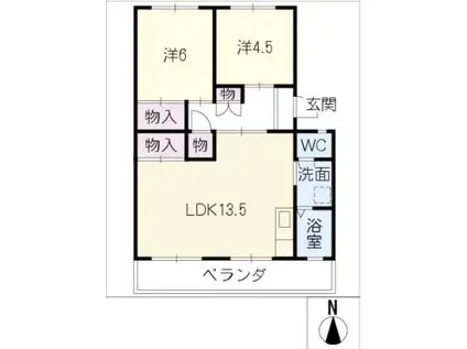 コーポ牟都志(2LDK/4階)の間取り写真