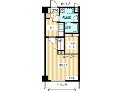 熊野壱番館(1K/4階)の間取り写真