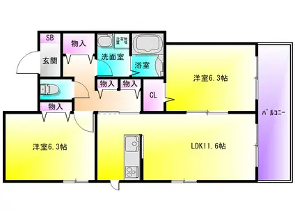 イーストヒルズ(2LDK/2階)の間取り写真