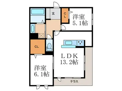 エトワール大山崎(2LDK/1階)の間取り写真