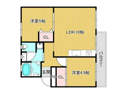 狭山2棟(2LDK/2階)の間取り写真
