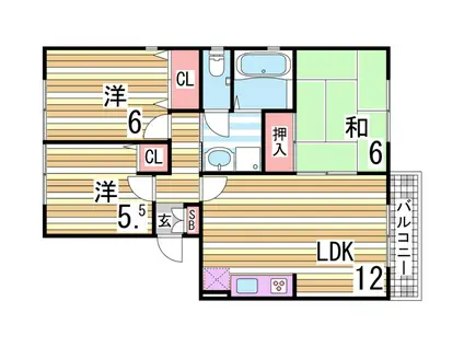 ウエストアヴェニュー(3LDK/2階)の間取り写真