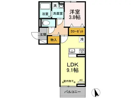 ボヌールH(1LDK/2階)の間取り写真