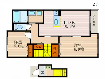 アルブル清水(2LDK/2階)の間取り写真