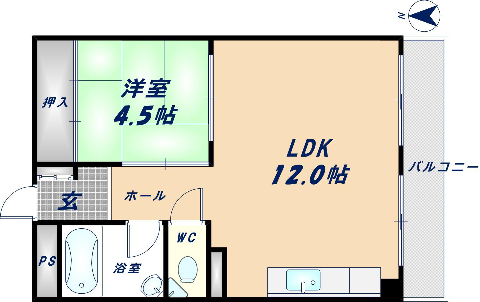 丸善ビューマンション(1LDK/3階)の間取り写真