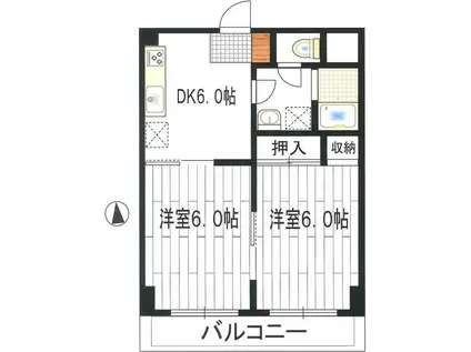 エクレール東林間2番館(2DK/6階)の間取り写真