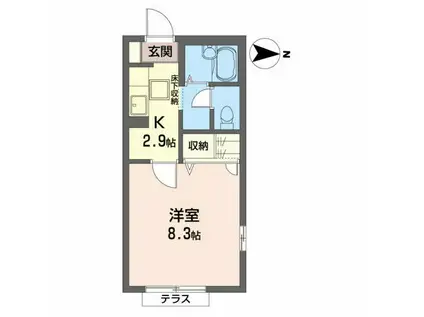 ディオールテラシマII(1K/1階)の間取り写真