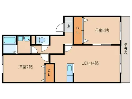 ウィステリア A棟(2LDK/1階)の間取り写真