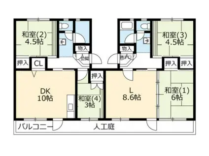 UR 泉南一丘団地 63棟(4LDK/4階)の間取り写真