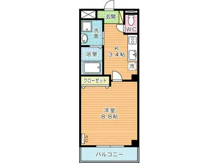 ソッジョルノ高田(1K/2階)の間取り写真