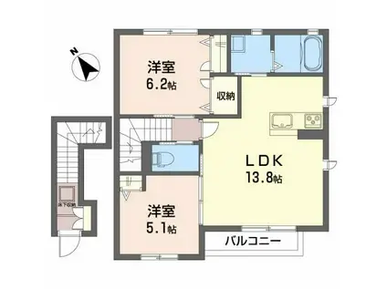 メゾンカルミア原町(2LDK/2階)の間取り写真