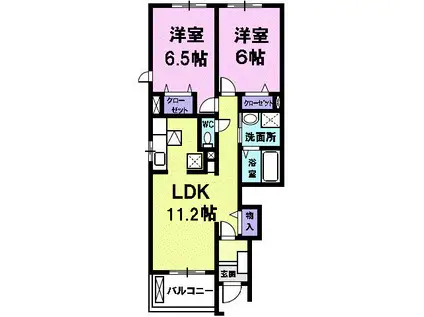 ヴァンクール(2LDK/1階)の間取り写真