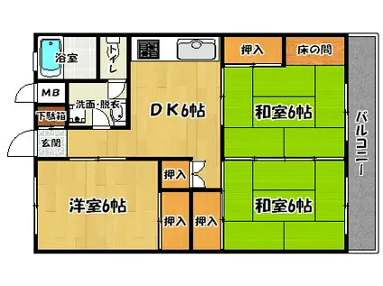 鶴亀コーポ(3DK/3階)の間取り写真